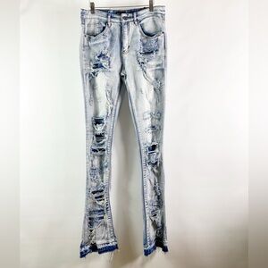 Waimea Stacked Fit Ripped Distressed Denim Light Wash Men Jeans Size 30